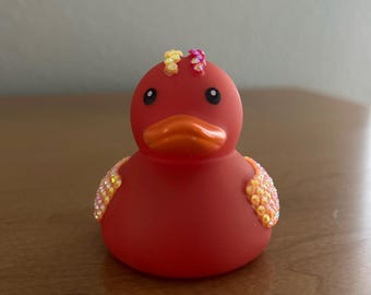 Bedazzled Duck Decor Hot Dog Rubber Duck Collectible Handmade Novelty Gift Summer