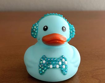 Pato de goma brillante con diamantes de imitación, animador gamer que brilla en la oscuridad