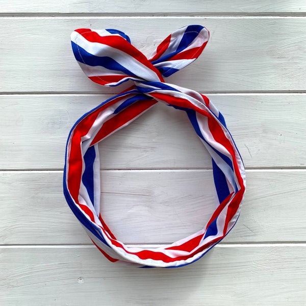 Red, White and Blue Fashion Head twist, Jubilee Wear, Street party fashion looks, Rockabilly Jubilee Party, 1950s style, Underwired turban