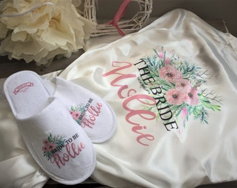 Personalised wedding robe & slipper set,personalized dressing gown and slippers,bridal party dressing gown and slipper set, wedding gift