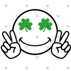 シャムロック スマイリー ピースサイン SVG PNG- シャムロック PNG- スマイリーフェイス セントパトリックスデー PNG- セントパトリックスデー シャツ- セントパトリックス SVG- ラッキー PNG- クリカット