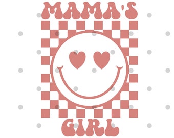 ママズ ガール SVG PNG - チェック柄スマイリー SVG - ハート目スマイリー SVG - ママズ ガール シャツ - DTF 転写 - 昇華 - レトロ SVG - デジタル ダウンロード