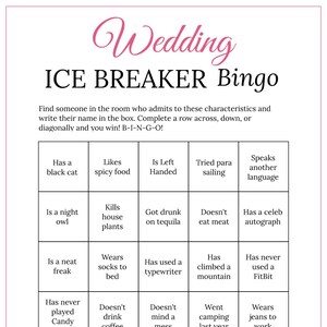 Bridal Shower Ice Breaker Game Blush Wedding Human Bingo Cards Printable Get to Know You image 2