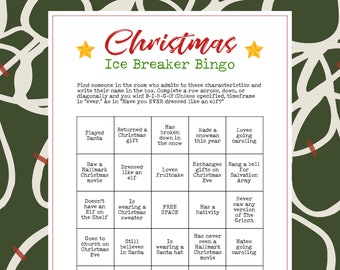 Printable Christmas Party Ice Breaker Game Human Bingo Cards Get to Know You