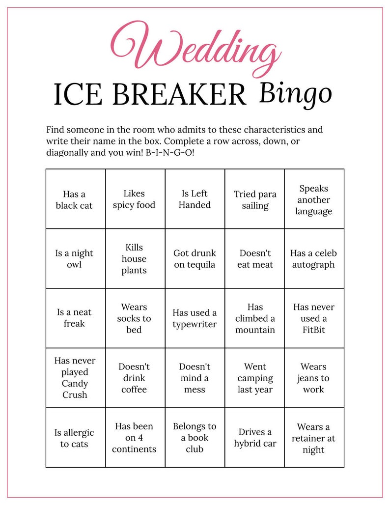 Bridal Shower Ice Breaker Game Blush Wedding Human Bingo Cards Printable Get to Know You image 2