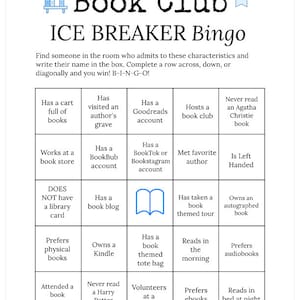 Book Club Ice Breaker Game Human Bingo Cards Printable Get to Know You ...