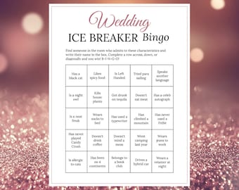 Bridal Shower Ice Breaker Game Rose Gold  Wedding Human Bingo Cards Printable Get to Know You