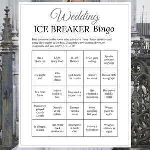 Bridal Shower Ice Breaker Game Gray Wedding Printable Human Bingo Cards ...