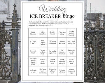 Bridal Shower Ice Breaker Game Gray Wedding Printable Human Bingo Cards Get to Know You