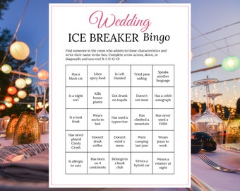 Bridal Shower Ice Breaker Game Blush Wedding Human Bingo Cards Printable Get to Know You