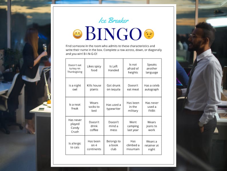 Ice Breaker Game Office Party Human Bingo Cards Get to Know You