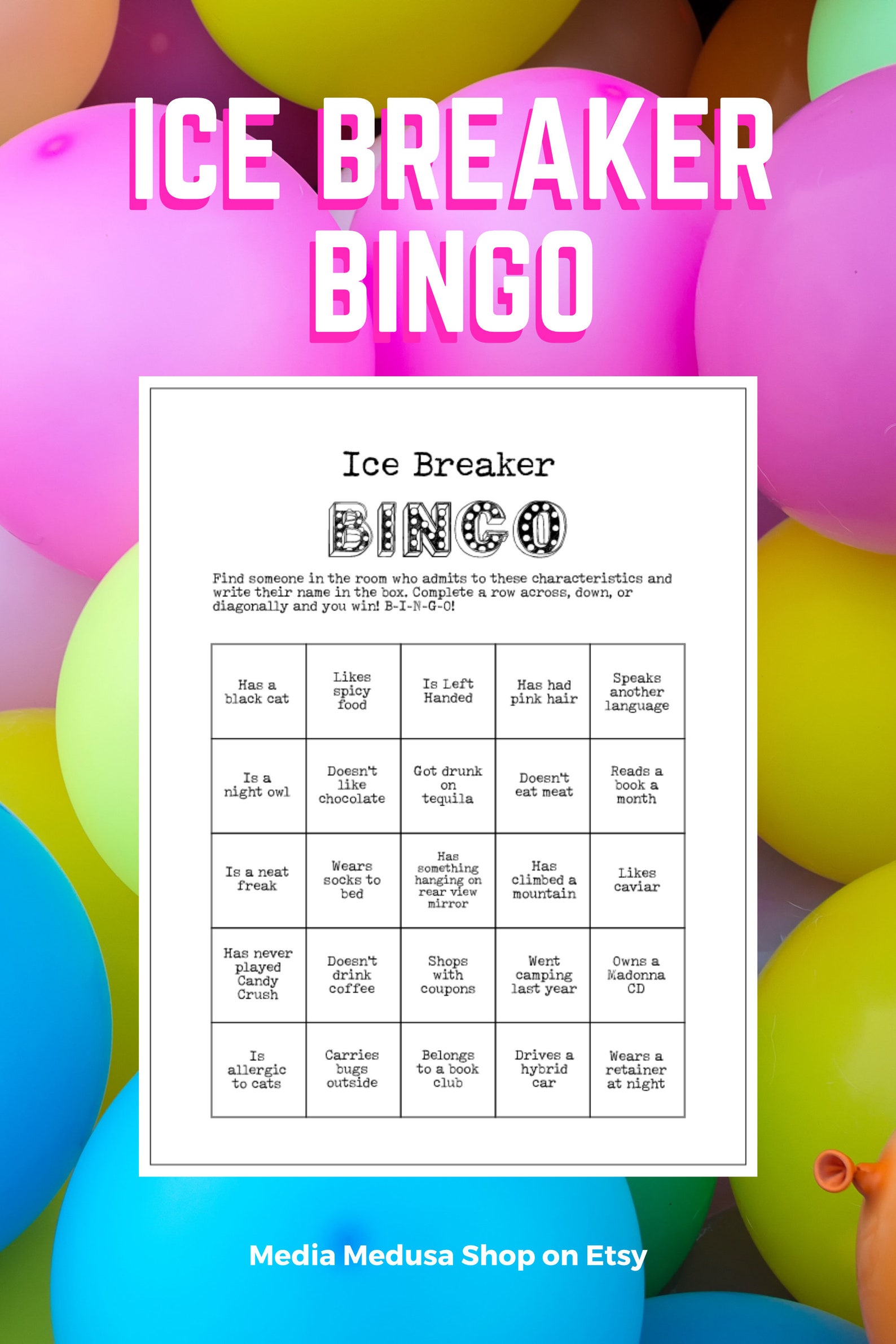 Printable Ice Breaker Game Human Bingo Cards Get to Know You Etsy
