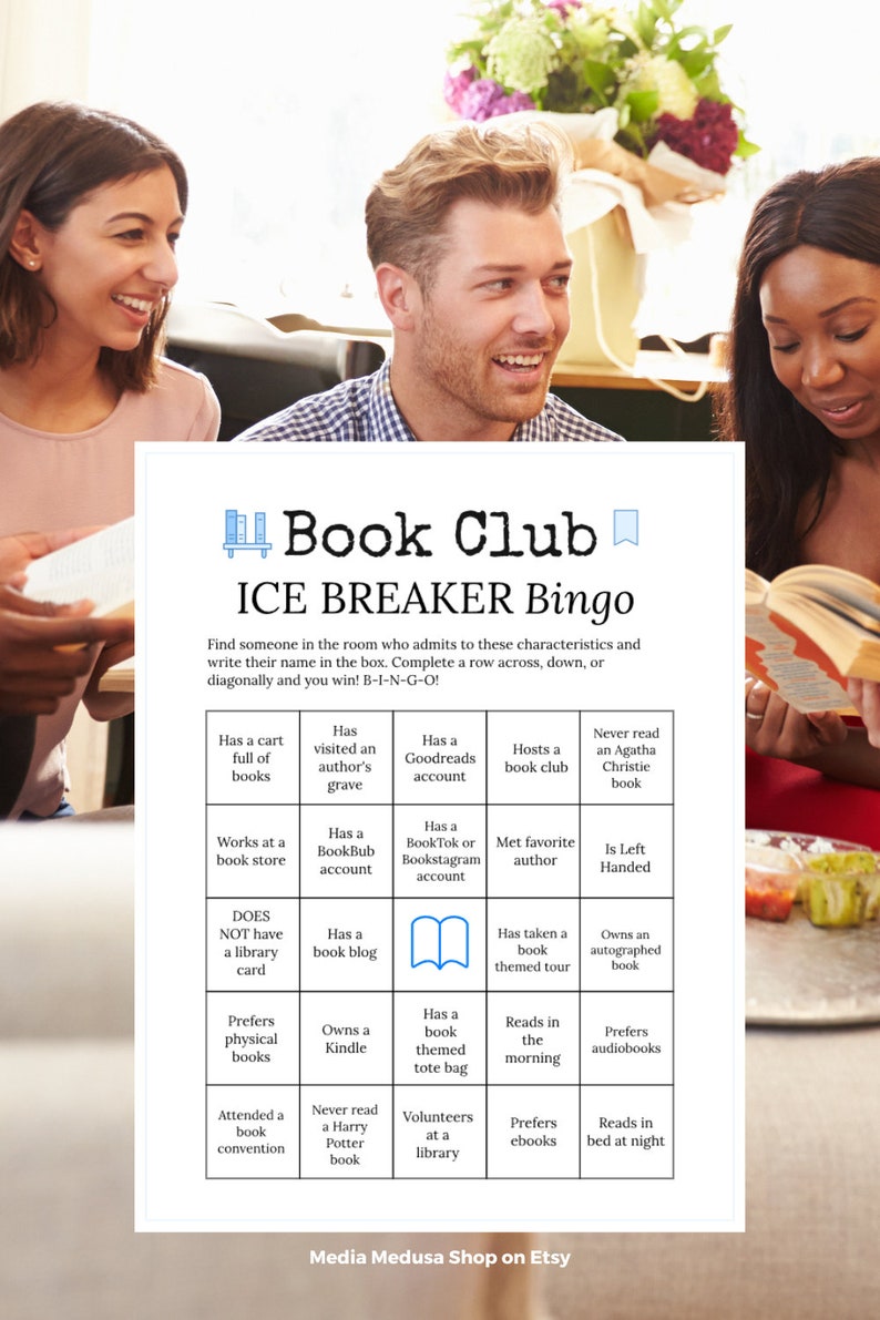 Book Club Ice Breaker Game Human Bingo Cards Printable Get to Know You