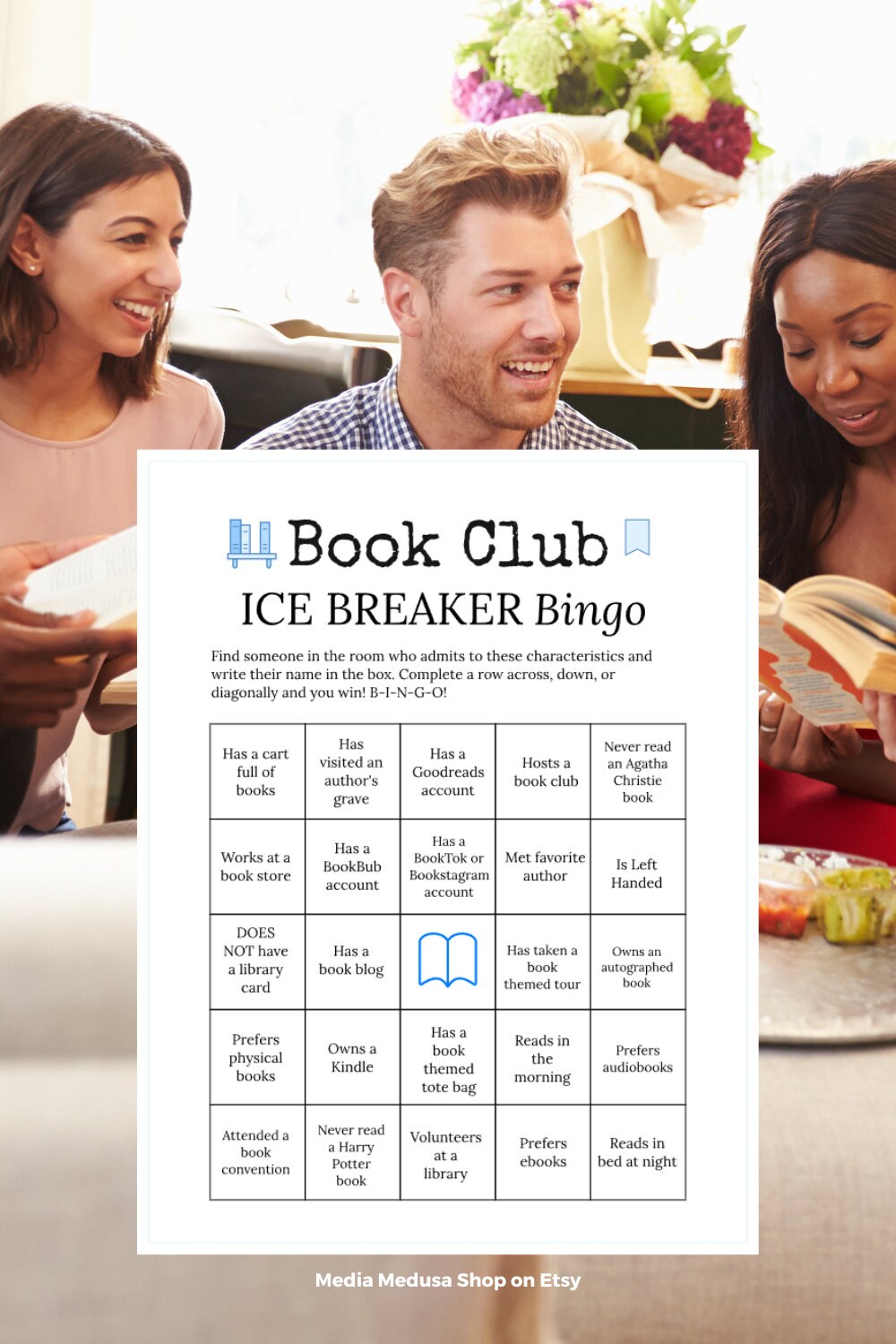 Book Club Ice Breaker Game Human Bingo Cards Printable Get to Know You