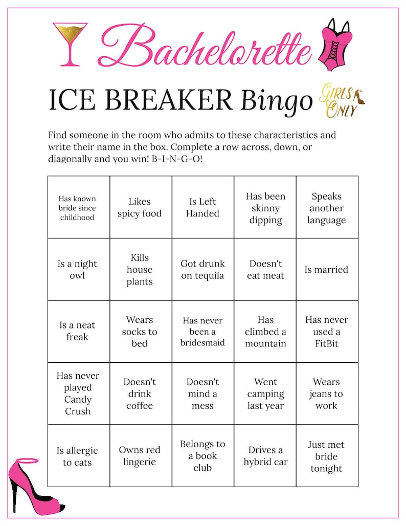 bachelorette party bingo cards printable game ice breaker