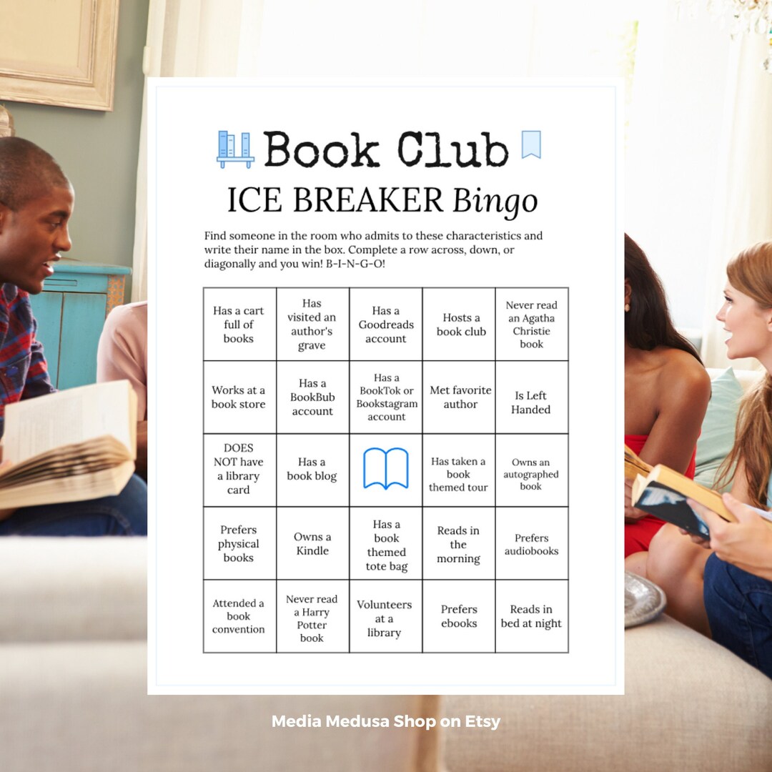 Book Club Ice Breaker Game Human Bingo Cards Printable Get to Know You