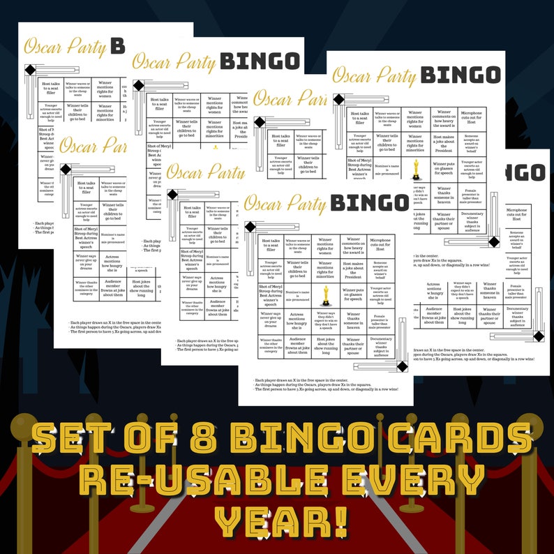 Oscar Party Academy Awards Bingo Game Set 8 Printable Cards Etsy oscar-party-academy-awards-bingo-game-set-8-printable-cards-etsy