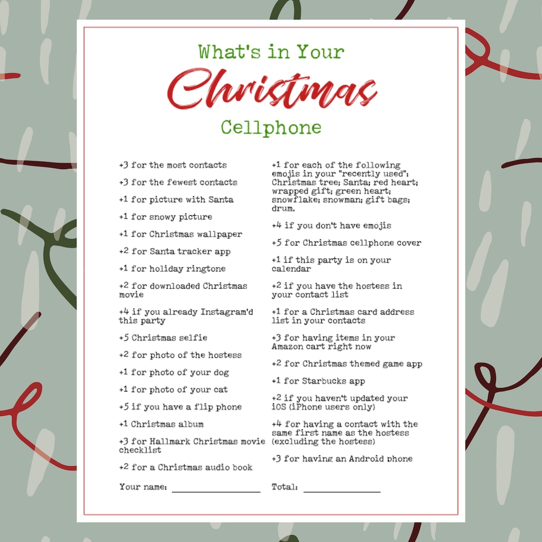 whats in your phone printable christmas holiday party game - etsy