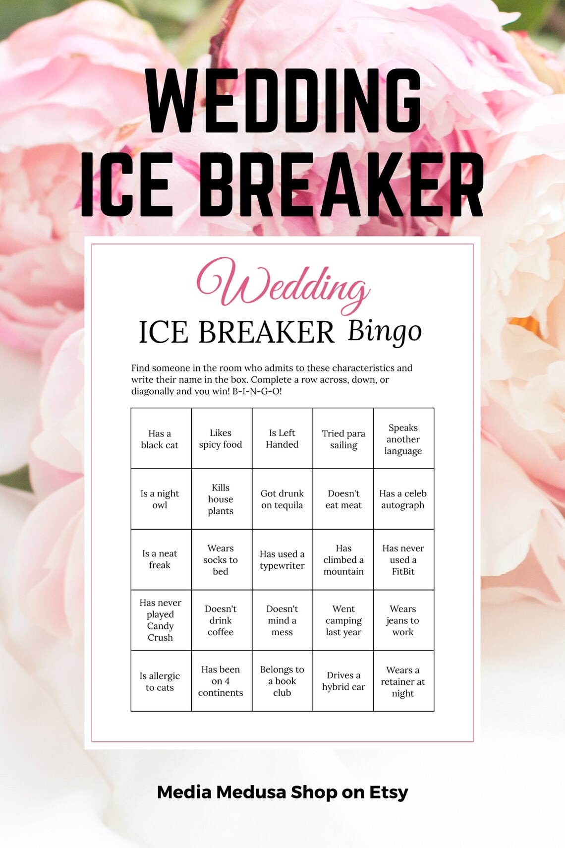 Bridal Shower Ice Breaker Game Blush Wedding Human Bingo Cards Etsy