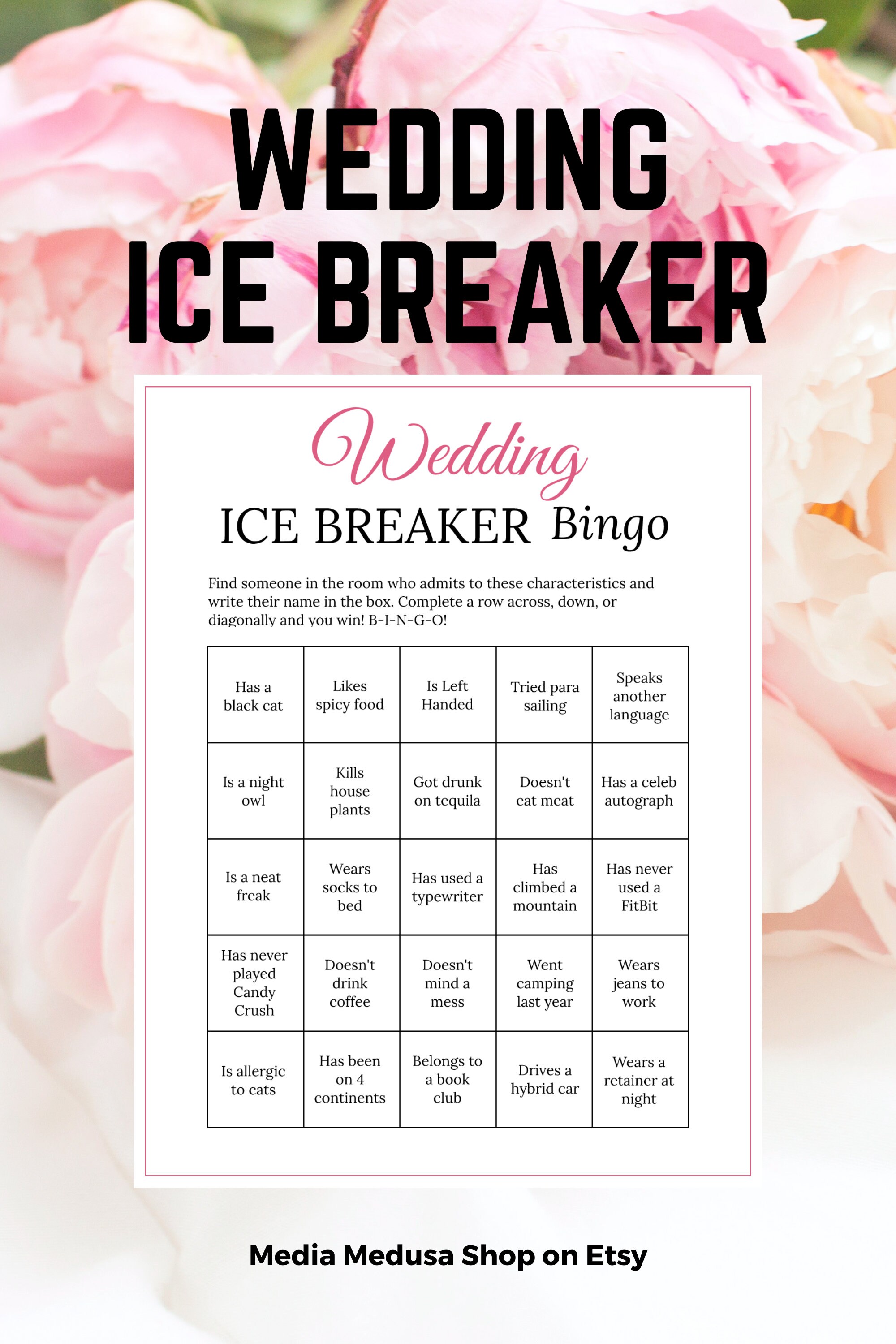Bridal Shower Ice Breaker Game Blush Wedding Human Bingo Cards - Etsy