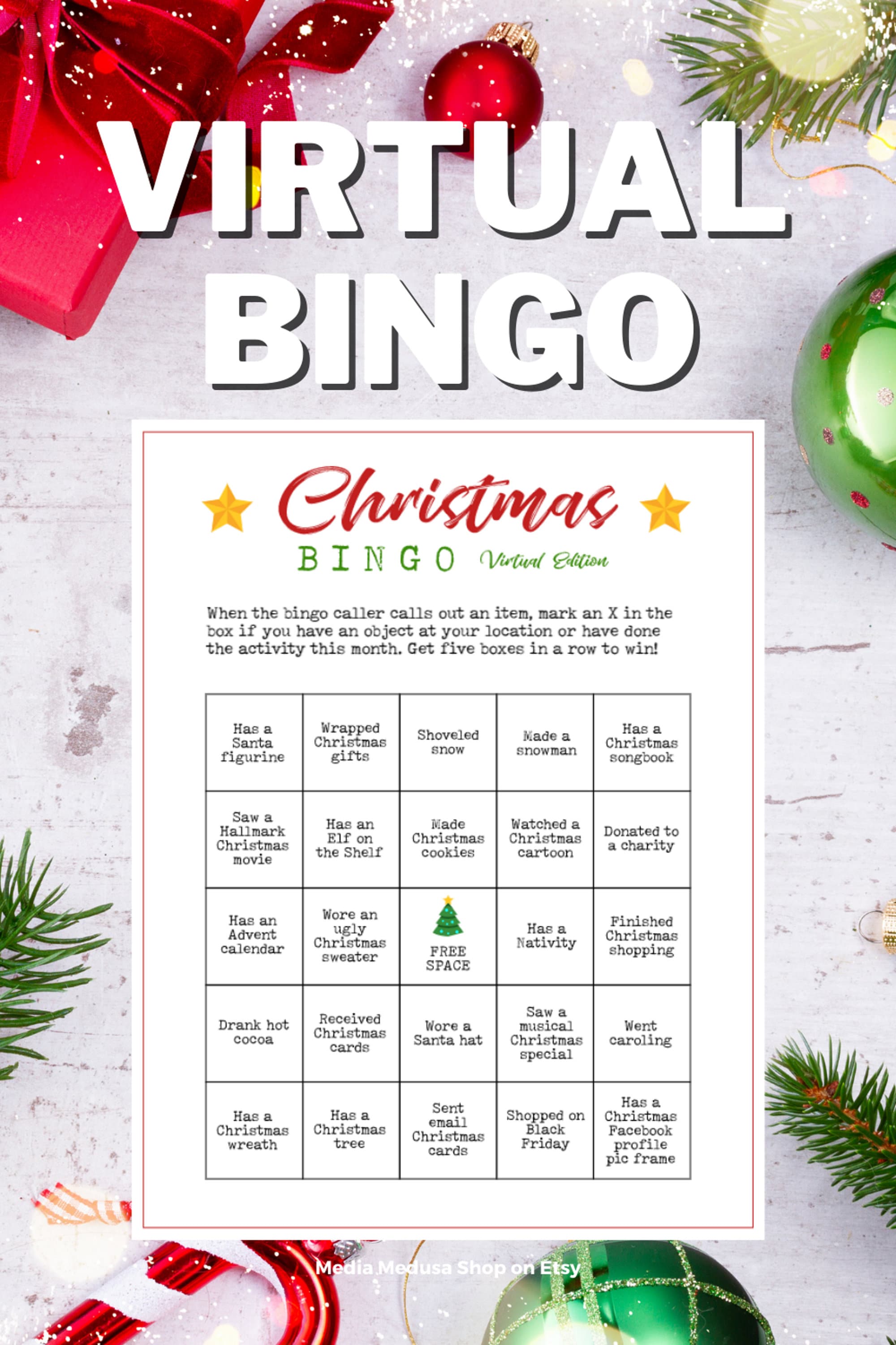 Christmas Bingo Game Zoom Virtual Printable 16 Etsy