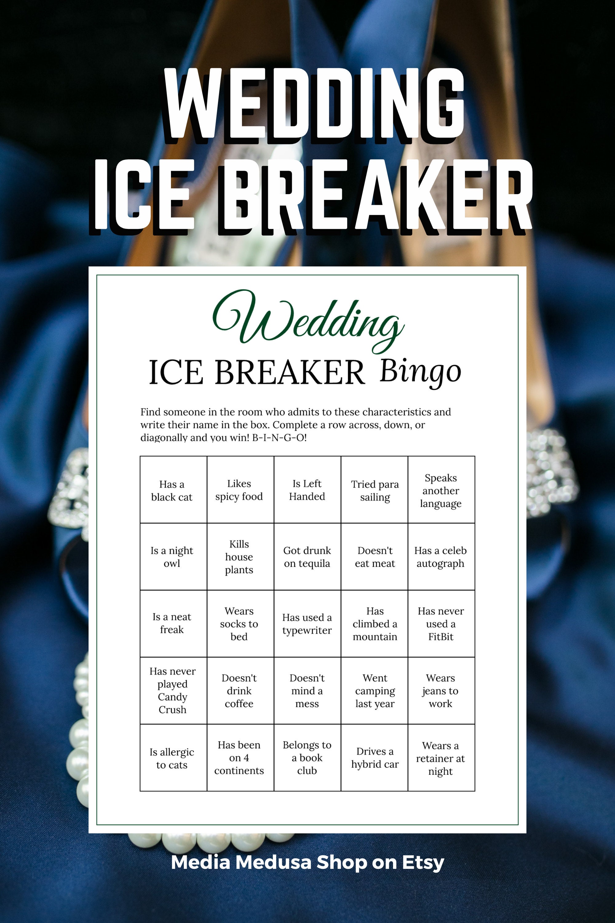 Bridal Shower Ice Breaker Game Navy Wedding Human Bingo Cards Printable