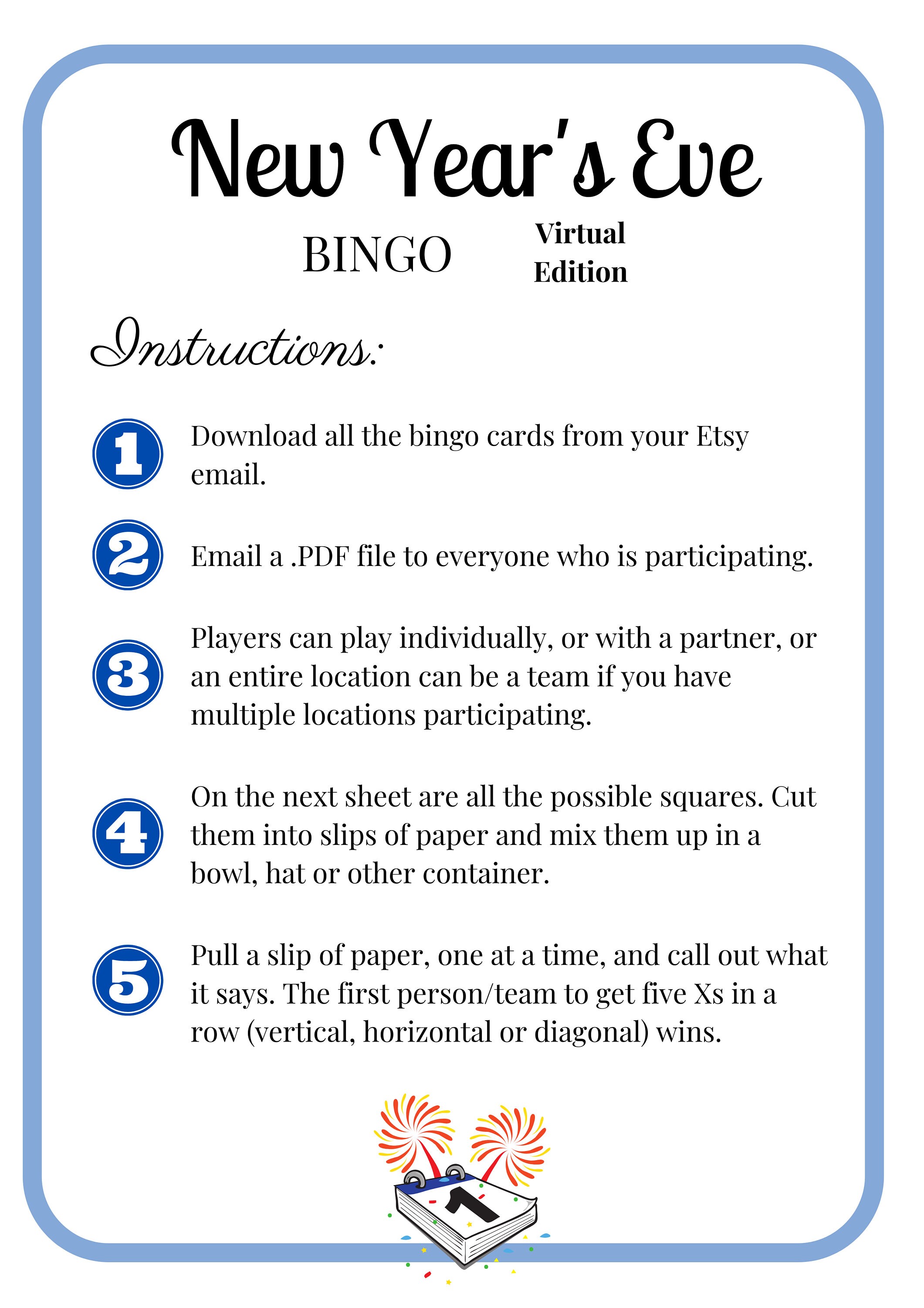 New Year's Eve Bingo Game Party Printable (8) - Etsy