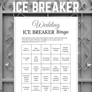 Bridal Shower Ice Breaker Game Gray Wedding Printable Human Bingo Cards ...