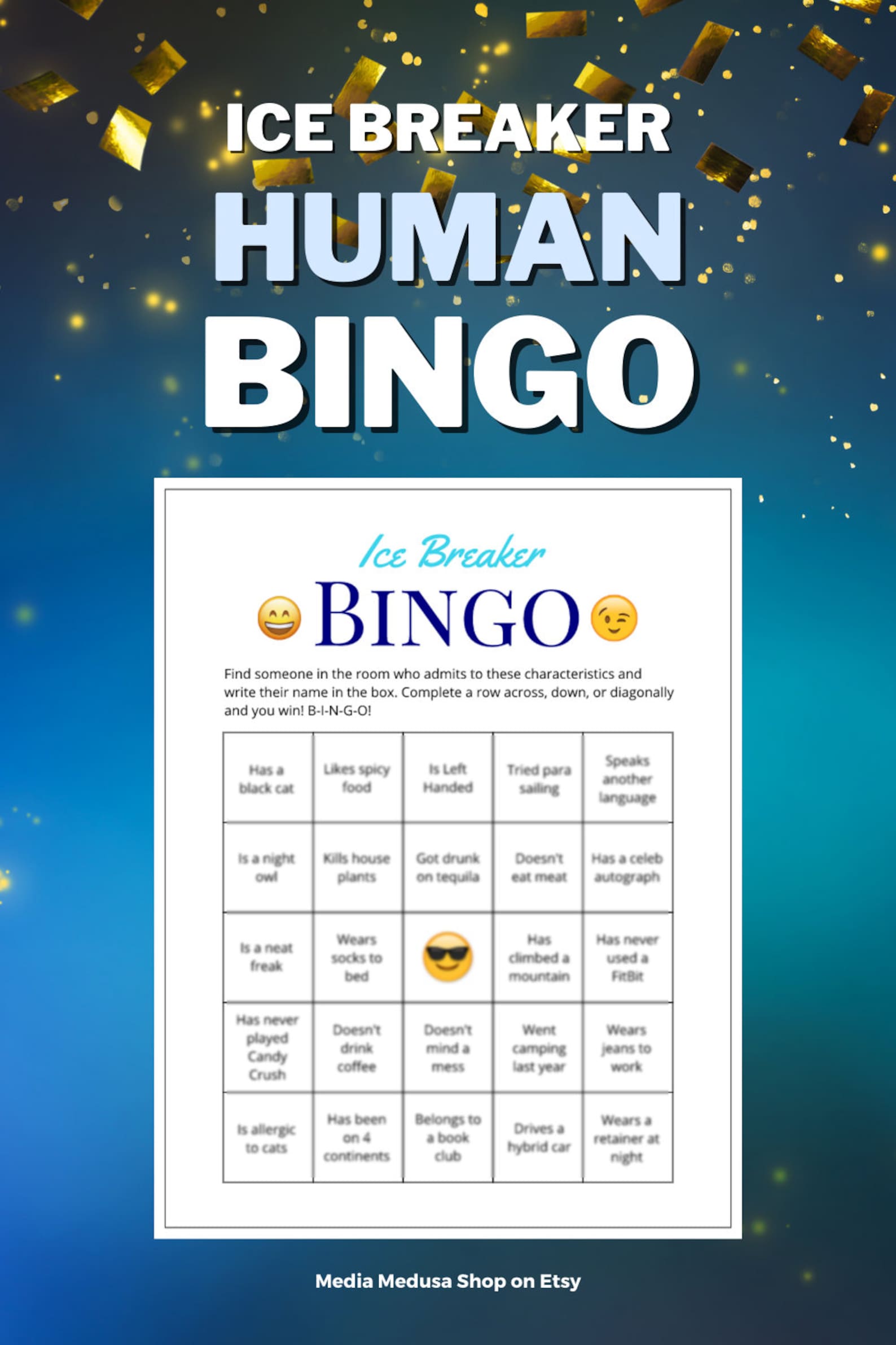 Ice Breaker Game Human Bingo Cards Get to Know You Party Etsy