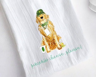 Golf Patron Golden Retriever Tea Towel | Golf Master Kitchen Towel, Golden Retriever Hand Towel