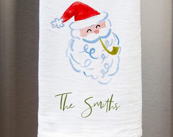 Personalized Watercolor Santa Tea Towel | Christmas Kitchen, Christmas hand towel, Personalized Tea Towel, Kitchen Decor, Gift Ideas