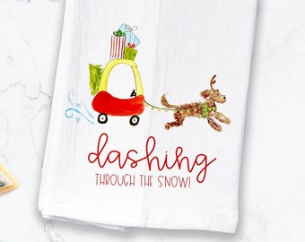 Paño de cocina navideño con diseño de coche de juguete / Paño de cocina navideño Goldendoodle, regalo, Labradoodle navideño, toalla de mano navideña, acuarela navideña
