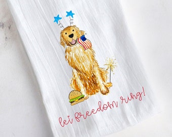 Patriotic Golden Retriever Tea Towel