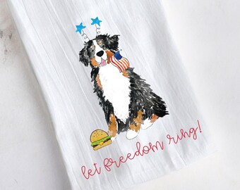 Patriotic Fourth of July Bernese Mountain Dog Tea Towel