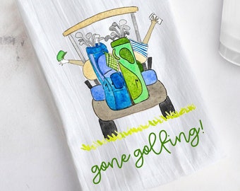 Gone Golfing Golf Cart Tea Towel | Golf Decorative Towel, Golfing Hand Towel, Golf Master, Golf Decor