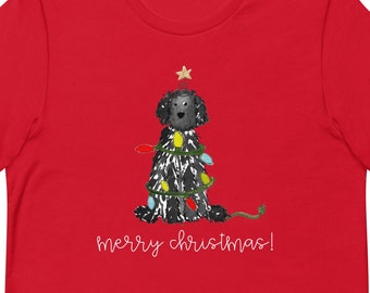 Festive Christmas Black Doodle Bella Canvas Short Sleeve Tee | Black Goldendoodle Christmas t shirt top, Black Labradoodle Christmas tshirt