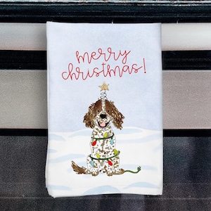 Serviette pour hôtesse de Noël épagneul festif | Serviette décorative de Noël Springer Spaniel, épagneul noir, épagneul brun, épagneul boykin