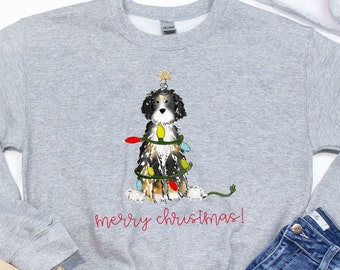 Festive Christmas Bernadoodle Gildan Sweatshirt | Bernadoodle Christmas Goldendoodle Sweatshirt, Labradoodle Holiday Sweatshirt