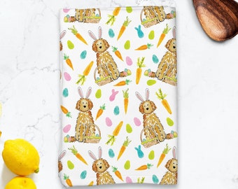 Easter Egg Doodle Pattern Hostess Towel | Easter Goldendoodle Kitchen Towel, Spring Easter Labradoodle Hand Towel