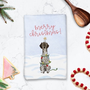 Festive Christmas GSP Hostess Towel | Holiday German Shorthaired Pointer Kitchen Towel, Liver Roan GSP, Black GSP