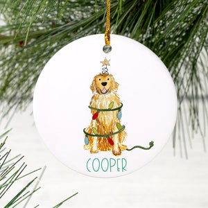 Christmas Festive Golden Retriever Ornament | Red Golden Retriever Christmas Ornament, Cream Golden Retriever Ornament