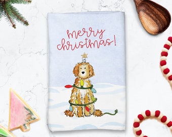 Toalla de mano navideña con diseño de doodle para anfitriona / Toalla de mano navideña con diseño de goldendoodle / Toalla de cocina navideña con diseño de labradoodle