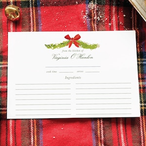 Personalized Christmas Garland Recipe Box Cards | Christmas Recipe Box, Cooking Gift Ideas, Custom Recipe Cards, Watercolor Christmas Print