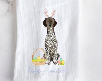 Paño de cocina de Pascua con un divertido conejito de Braco Alemán, toalla de mano de Pascua, toalla de cocina de primavera, regalo de Braco Alemán, decoración de Pascua para perros.