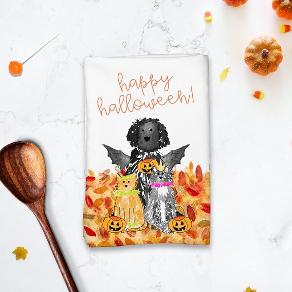 Gruseliges Halloween benutzerdefinierte Mix and Match Haustier-Gastgeberin Handtuch | Personalisierte Haustier Goldendoodle Handtuch, Golden Retriever, Labrador, GSP, Spaniel, Katze
