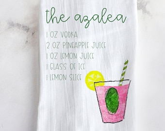 The Azaela Cocktail Recipe Tea Towel | Golf Cocktail Recipe Hand Towel, Spring Golfing Home Decor, Spring Bar Cart, tea towel gift