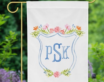 Paige Crest trädgårdsflagga | Personligt monogramvapen, monogram trädgårdsflagga, personlig vapengåva