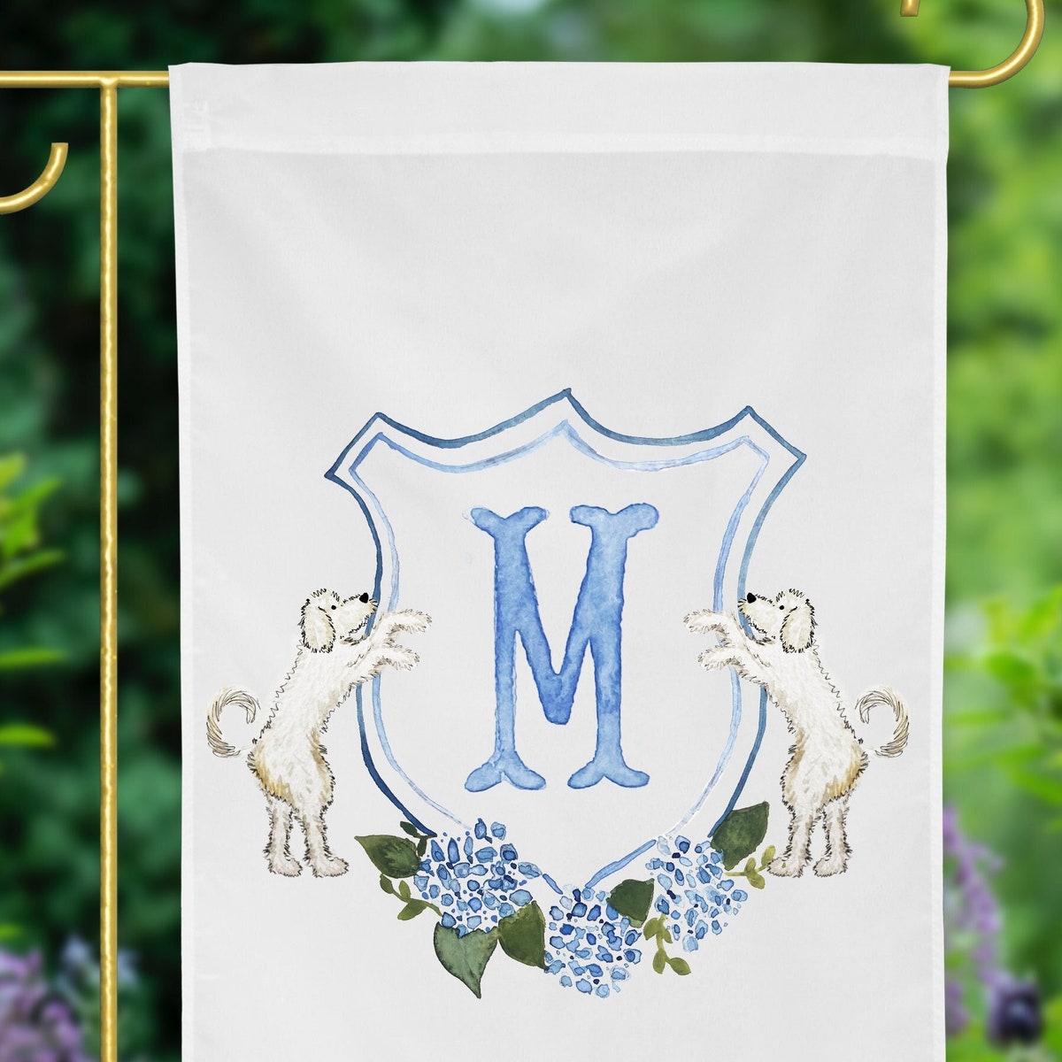 Personalized Watercolor Hydrangea Doodle Crest Garden Flag | Goldendoodle Gift Idea, Bernadoodle Garden Flag - Etsy