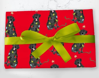 Festive Christmas Black Lab Gift Wrap - Red | Christmas Wrapping Paper, Black Lab Christmas Gift Wrap, Dog Pattern Wrapping Paper