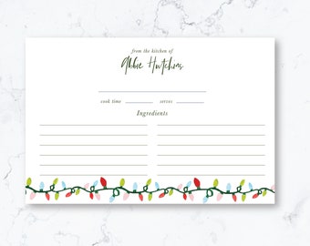 Personalized Christmas Lights Recipe Cards | Holiday Recipe Keepsake